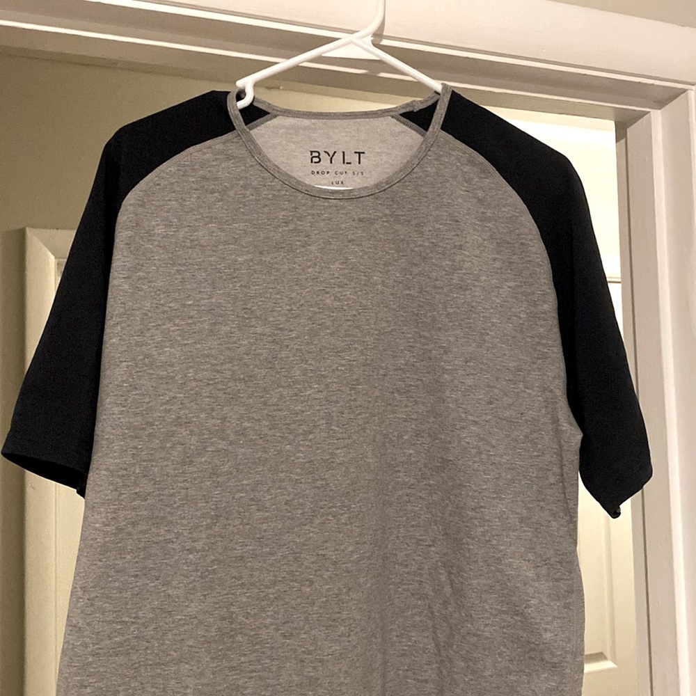Men’s Bylt Large Grey and Blue Raglan Crew Neck Shirt